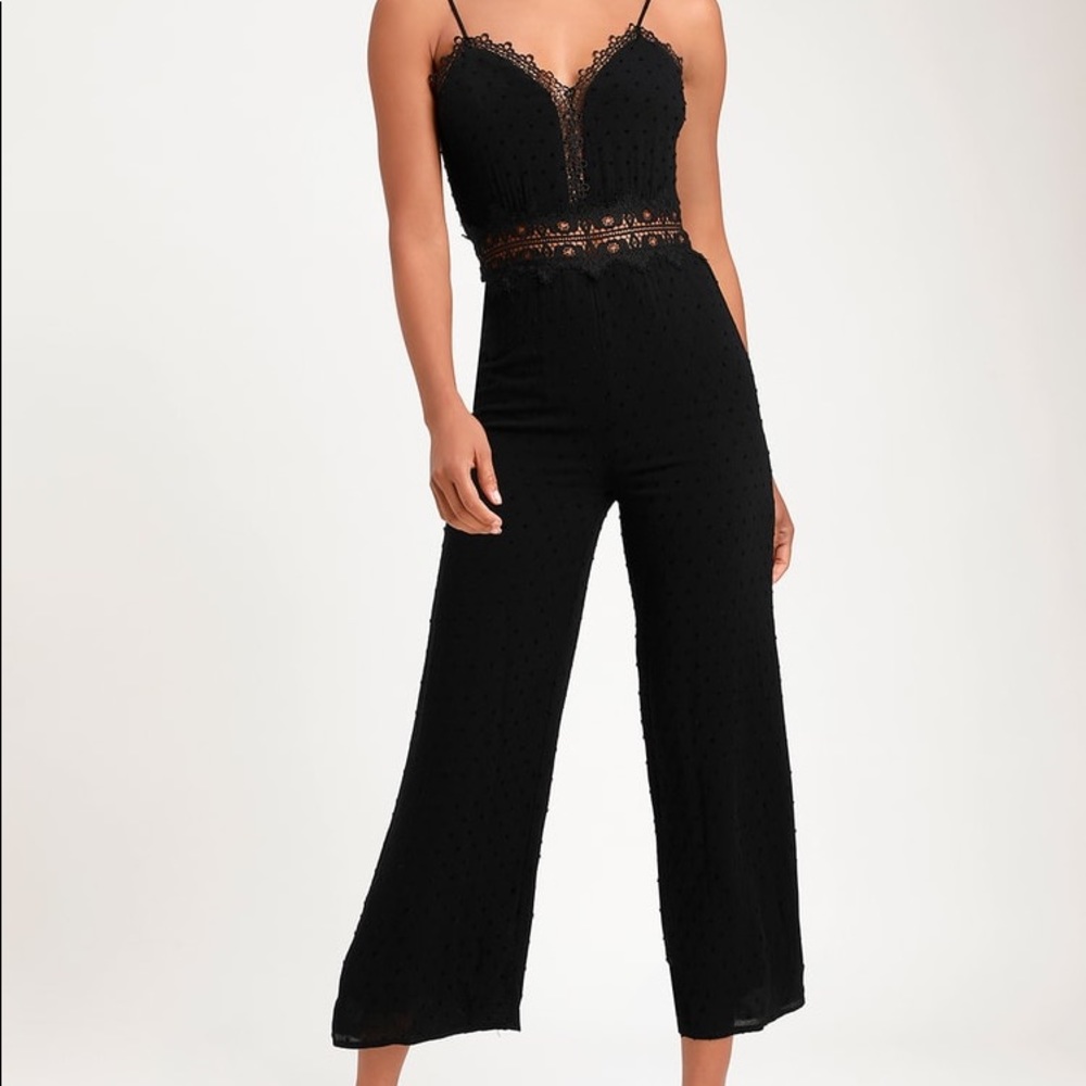Lulus Leeta Black Swiss Dot Lace Jumpsuit